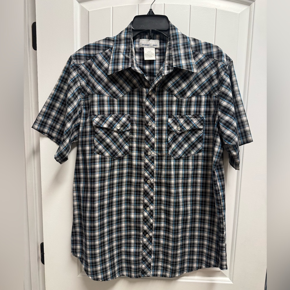 Wrangler Wrancher Western Shirt Mens Large Plaid Pearl Snap Cowboy Rodeo Rancher